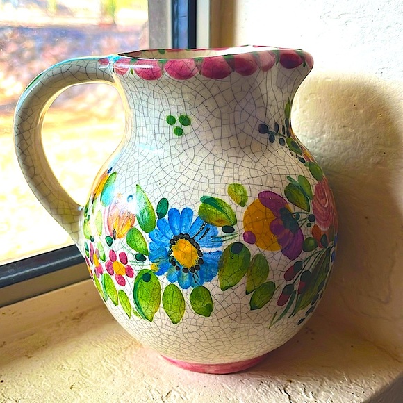 Vintage Gmundner Keramik Art Pottery Pitcher Floral Pattern Made in Austria - Picture 1 of 7